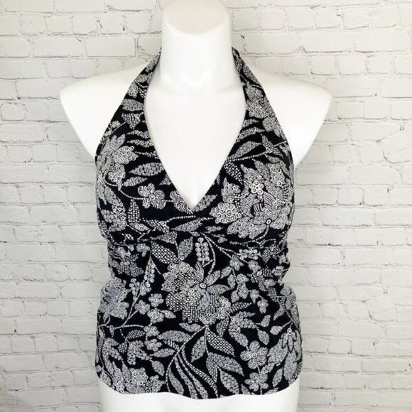 Lands' End Other - LANDS' END BLACK & WHITE FLOWER PRINT PADDED CUP SWIM TANKINI TOP - 14